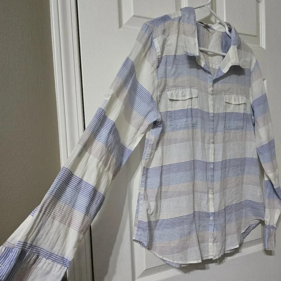 Horny Toad Airbrush Long Sleeve Shirt in Blue Pinstripe, Lightweight, EUC! - Picture 3 of 12